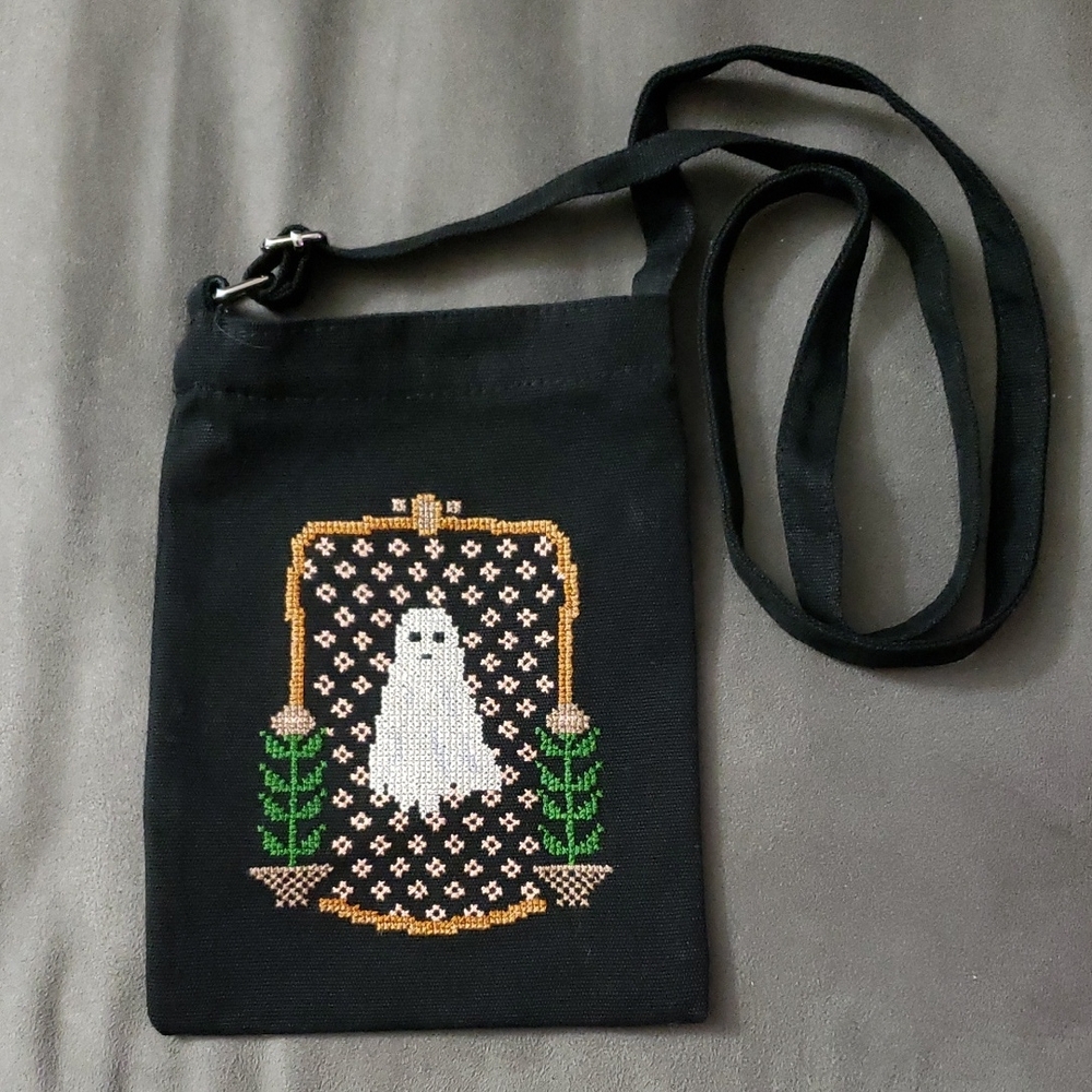 Black Crossbody Bag with Ghost Design
